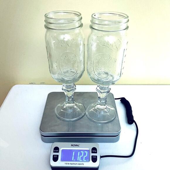 2 Country Mason Jar Wine Glasses Iced Tea Cocktail Glass Water Goblet - Picture 5 of 5